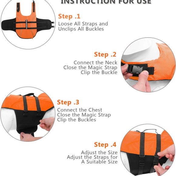 Brand New! Dog Life Jacket Shark Life Vest Orange Lifesaver Small - Picture 12 of 13